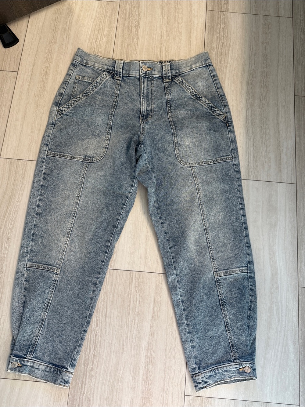 Washed Gray Denim Utility Pants